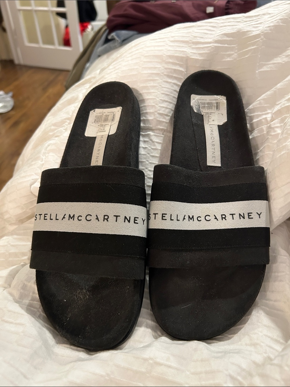 Stella McCartney Black and White Logo Slide Sandals